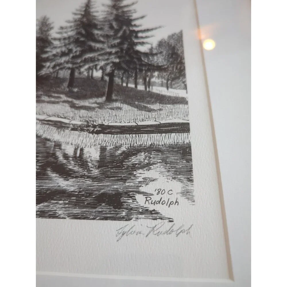Vtg 1980 Sylvia Rudolph Minnehaha Creek Signed Ink Original Wood Framed 22x18 - Picture 9 of 13